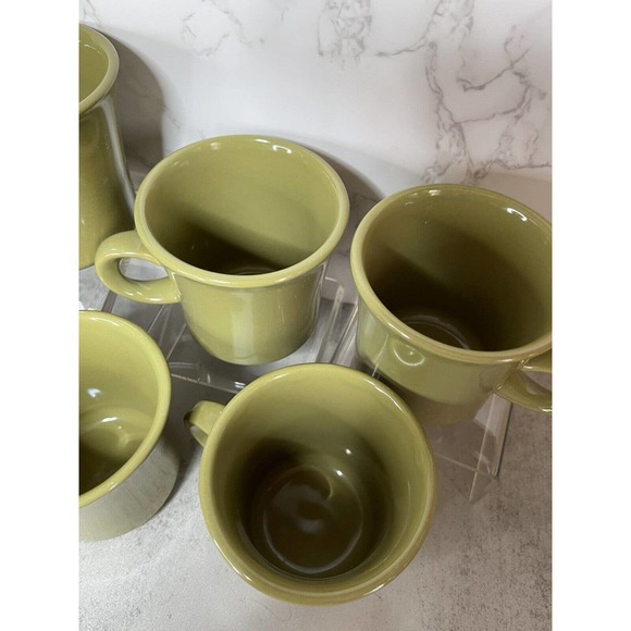 Vintage 7 Franciscan Earthenware Pebble Beach Tea Coffee Cup Avocado Green MCM - Picture 5 of 8
